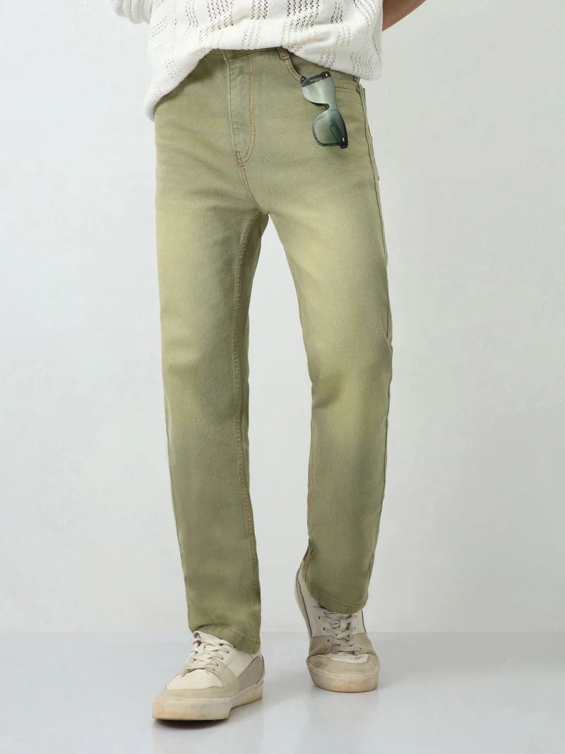 Urbano Fashion Men's Ice Grey Straight Fit Heavy Washed Jeans Stretchable