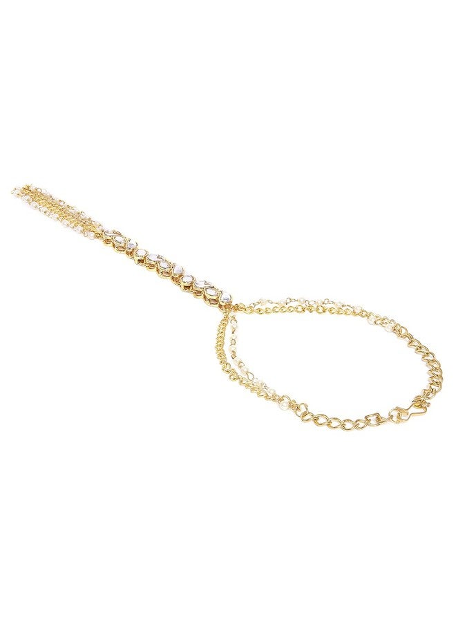 OOMPHelicious Jewellery Gold Tone Kundan & Pearls Floral Ethnic Delicate Bracelet with Ring For Women & Girls Stylish Latest (BDP12_CCR1) - Image 4