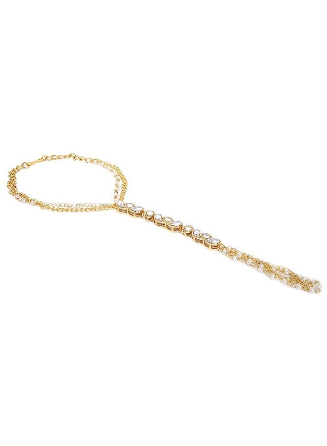 OOMPHelicious Jewellery Gold Tone Kundan & Pearls Floral Ethnic Delicate Bracelet with Ring For Women & Girls Stylish Latest (BDP12_CCR1) - Image 5