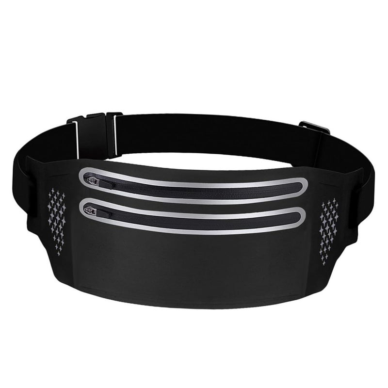 Adjustable Waist Pack with Double Zipper Pockets for Running Sports Outdoor Activities Black - Image 2