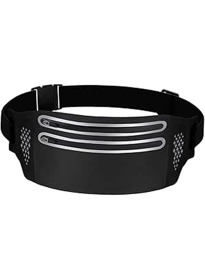 Adjustable Waist Pack with Double Zipper Pockets for Running Sports Outdoor Activities Black - Image 1