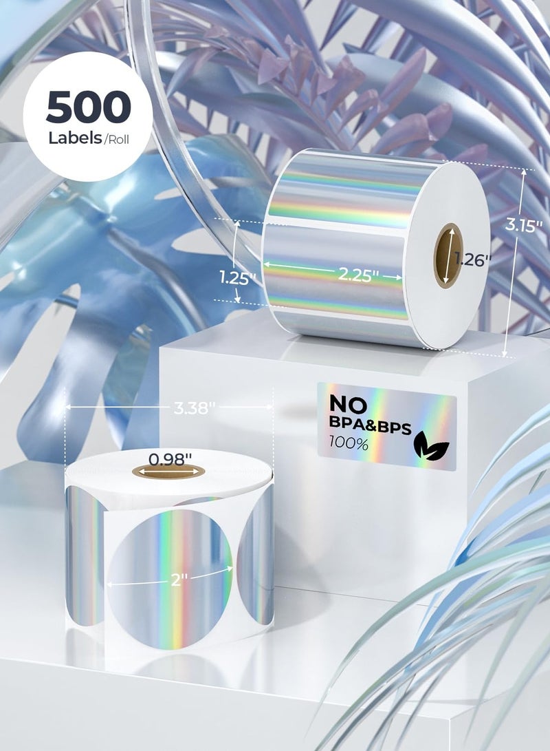 Holographic Round Thermal Label Stickers Circle 2 Inch Printable Rainbow Thermal Printer Labels Stickers Self-Adhesive Name Price Tag DIY Custom Logo Design(1 Rolls 400 labels)