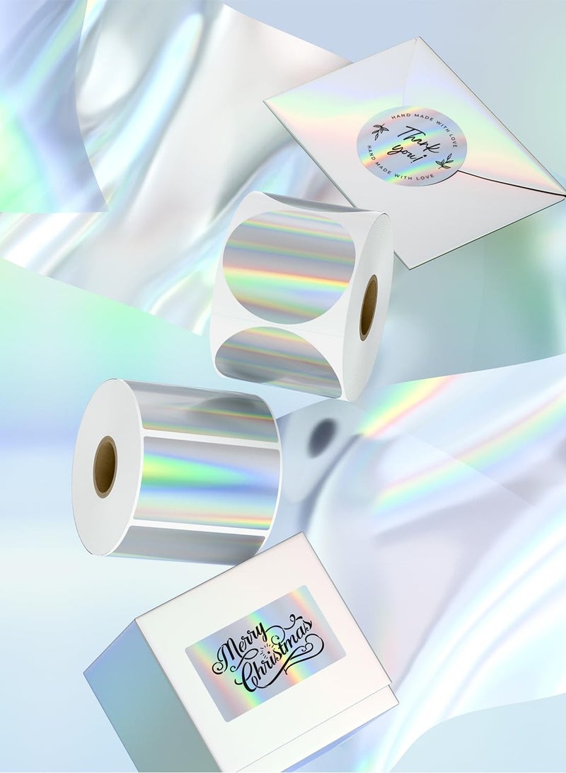 Holographic Round Thermal Label Stickers Circle 2 Inch Printable Rainbow Thermal Printer Labels Stickers Self-Adhesive Name Price Tag DIY Custom Logo Design(1 Rolls 400 labels)