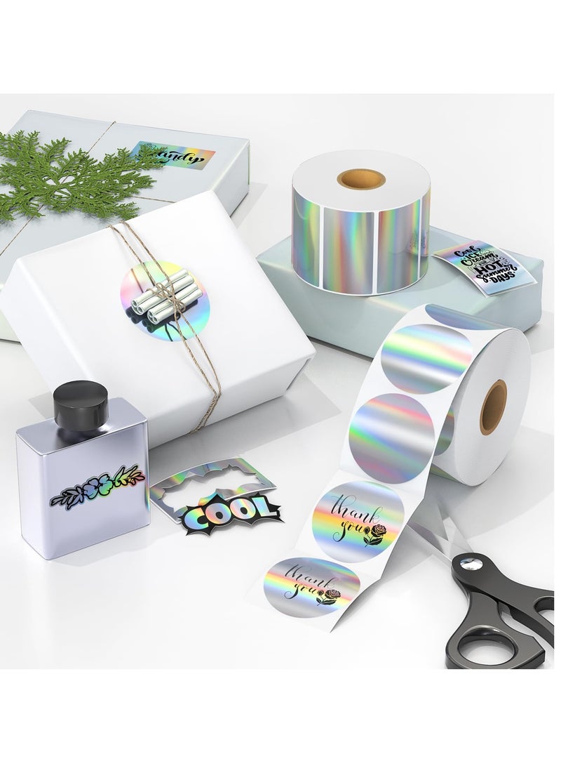 Holographic Round Thermal Label Stickers Circle 2 Inch Printable Rainbow Thermal Printer Labels Stickers Self-Adhesive Name Price Tag DIY Custom Logo Design(1 Rolls 400 labels)
