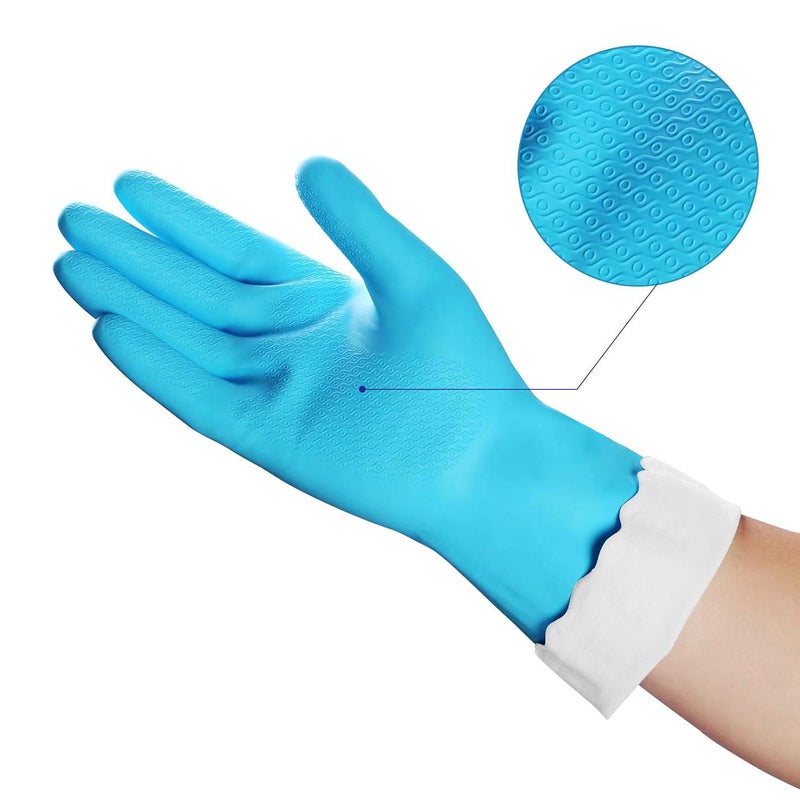 HSL Cleaning Dishwashing Gloves - Household Kitchen Soft Cotton Flock Lining - 2 Pairs Reusable Waterproof Rubber (2 Colors, Medium) - Image 3