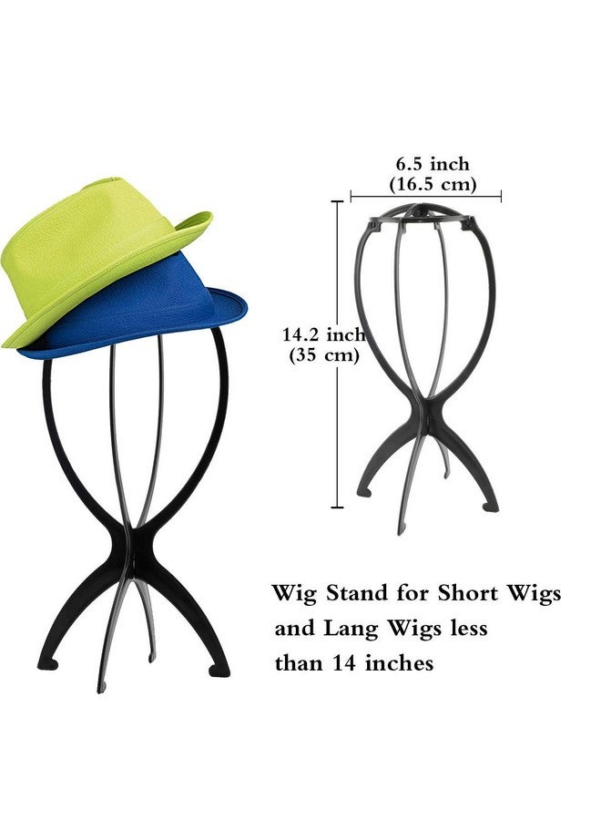 DANSEE 6 Pack Short Wig Stand Portable Wig Holder for multiple Wigs and Hats, 14.2 Inches Travel Wig Stand(Black) - Image 3