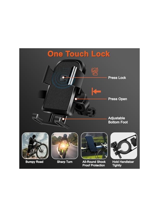 Green Tiger ZORBESerorexHandlebar Phone Holder Bike Phone Support Phone Bracket Phone Holder, One Touch to Release, Upgrade 4-Claw Design, Secure Phone Holder for Scooter, Motorcycle, Stroller Fits 4.7-7.1'' Phone - Image 4