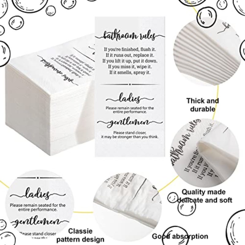 100 Pack Disposable Hand Towels for Bathroom, White Linen-feel Guest Towels, Wedding Disposable Napkins, Soft and Absorbent Dinner Paper Napkins for Events, or Dinner Parties, 16" x 17" Black - Image 3