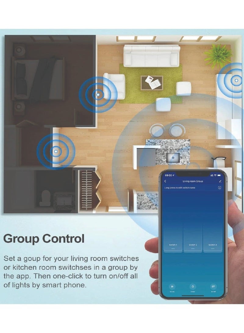 SASKA Smart Tuya Wifi Touch Light Switch (SJ-A1) Smartlife App Remote Control, Timing Function Voice Control - No Neutral No Hub Needed (4 Gang, White) - Image 5