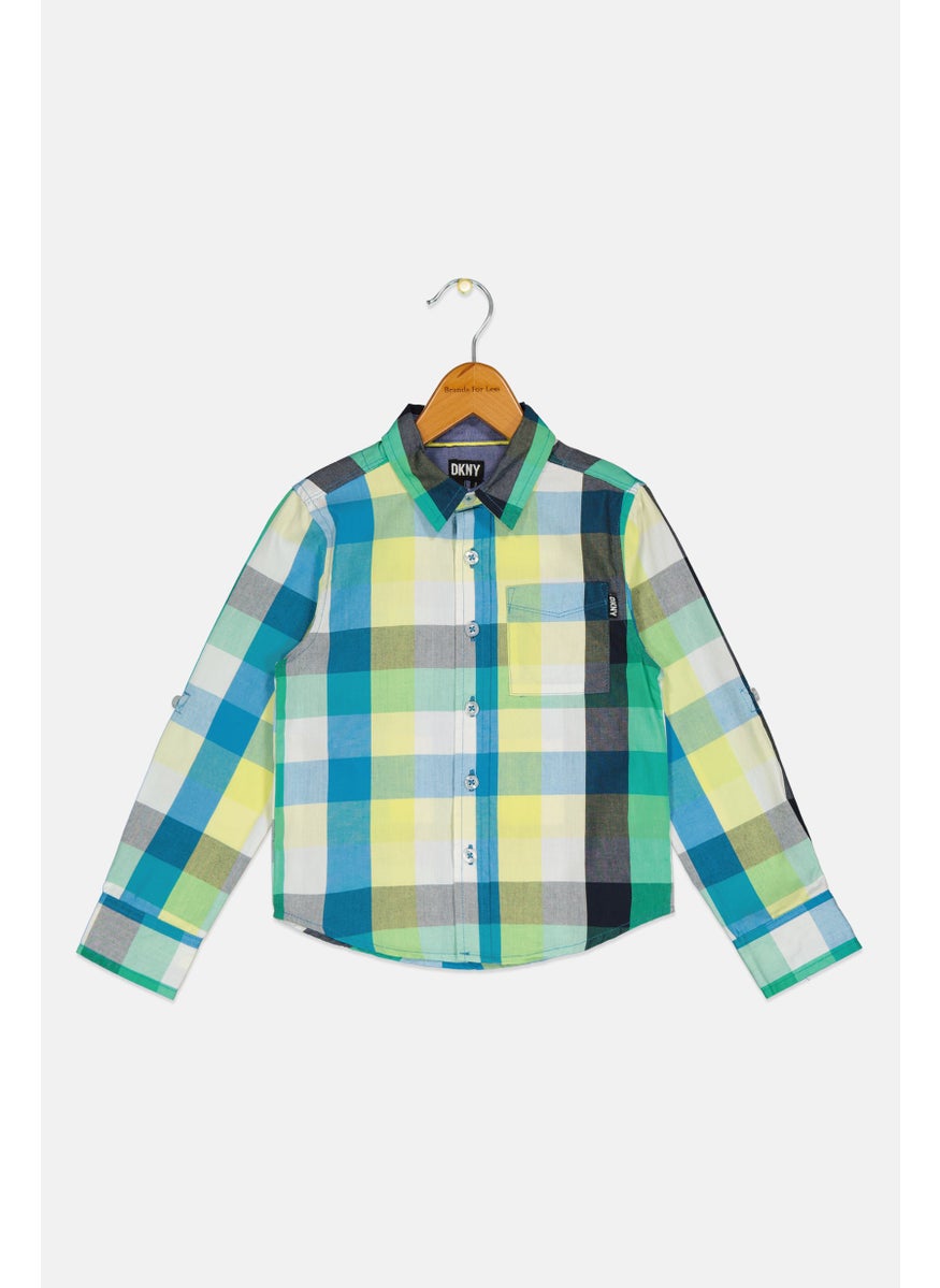 DKNY Kids Boy Regular Fit Plaid Long Sleeves Casual Shirt, Multicolor  - Image 1