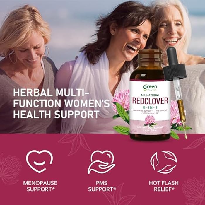 greenHerbVibe Red Clover Herb Extract Drops, Natural Supplement for Women Menopause, PMS Support & Hot Flash Relief, Herbal Complex with Black Cohosh Motherwort and More. 2 oz - Image 2
