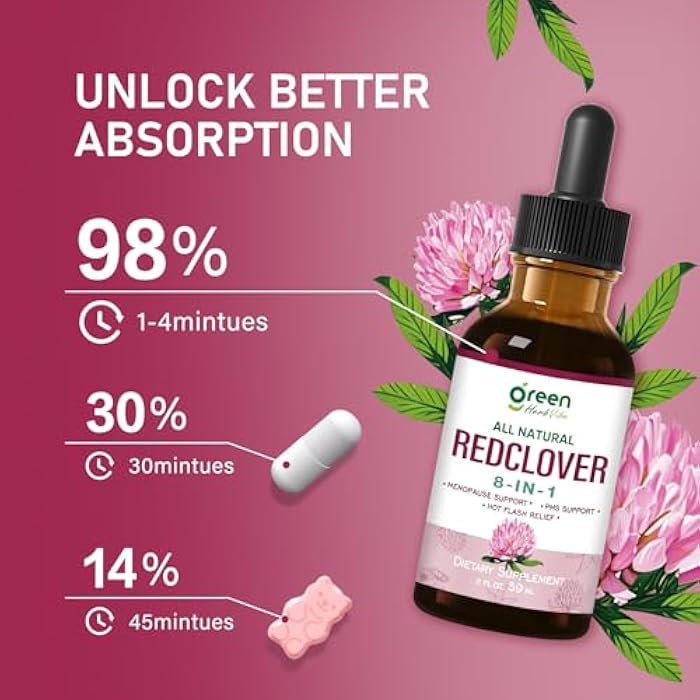 greenHerbVibe Red Clover Herb Extract Drops, Natural Supplement for Women Menopause, PMS Support & Hot Flash Relief, Herbal Complex with Black Cohosh Motherwort and More. 2 oz - Image 4