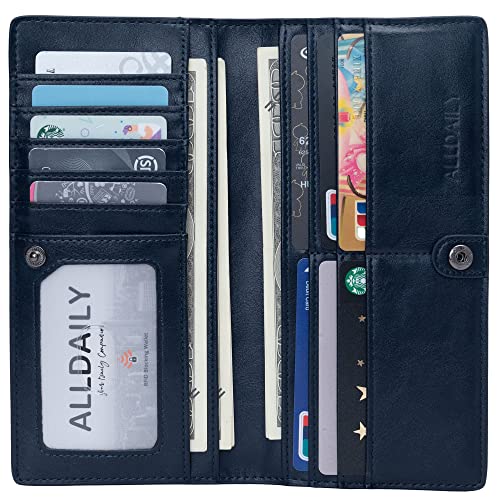 Alldaily Ultra Slim Thin Women Wallet RFID Blocking Credit Card Holder Bifold Long Ladies Billfold (Dark Blue) - Image 2