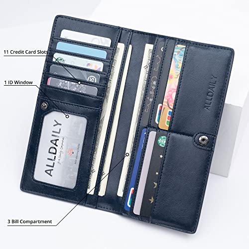Alldaily Ultra Slim Thin Women Wallet RFID Blocking Credit Card Holder Bifold Long Ladies Billfold (Dark Blue) - Image 4