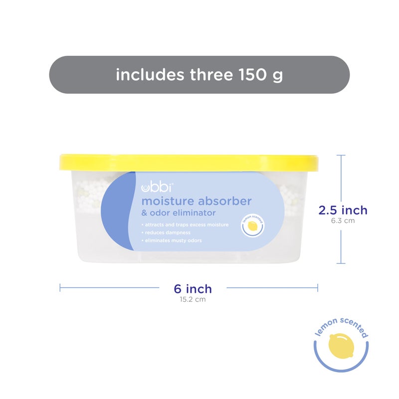 Ubbi Moisture Absorber and Odor Eliminator Tub, Attracts and Traps Excess Moisture, Reduce Dampness, Lemon Scented, 3 Pack - Image 5