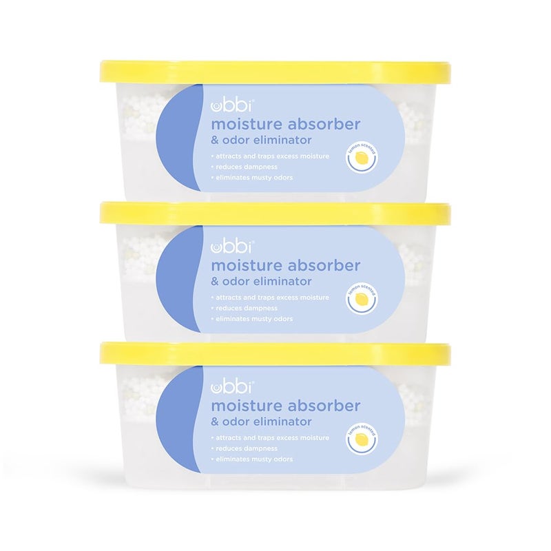 Ubbi Moisture Absorber and Odor Eliminator Tub, Attracts and Traps Excess Moisture, Reduce Dampness, Lemon Scented, 3 Pack - Image 1