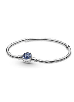 PANDORA Pandora Moments Blue Sparkling Disc Clasp and Snake Chain Bracelet in 925 Sterling Silver  - Image 1