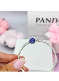 PANDORA Pandora Moments Blue Sparkling Disc Clasp and Snake Chain Bracelet in 925 Sterling Silver  - Image 4