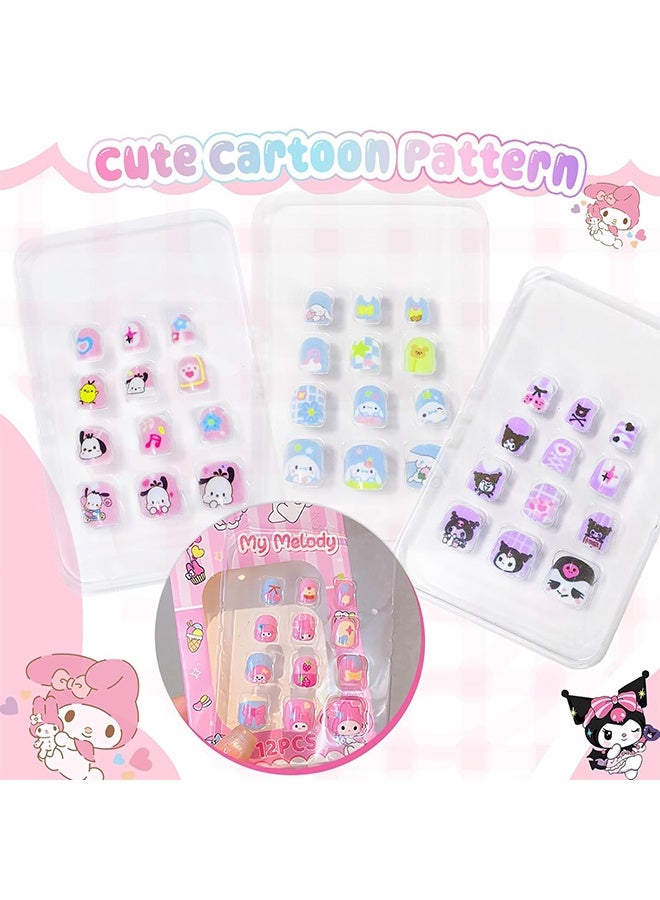 6 Pack Manicure Stickers Press on Nails for Kids Cute Cartoon Fake Nails with Jelly Glue, Short Artificial Nail Art Kit for Girls, Reusable & Safe Nail Extensions for Easy DIY Manicure - Image 2