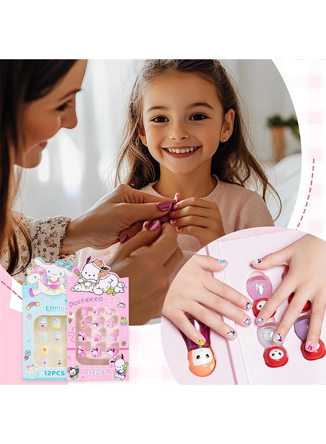 6 Pack Manicure Stickers Press on Nails for Kids Cute Cartoon Fake Nails with Jelly Glue, Short Artificial Nail Art Kit for Girls, Reusable & Safe Nail Extensions for Easy DIY Manicure - Image 5