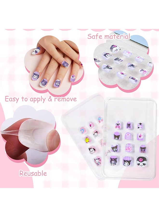 6 Pack Manicure Stickers Press on Nails for Kids Cute Cartoon Fake Nails with Jelly Glue, Short Artificial Nail Art Kit for Girls, Reusable & Safe Nail Extensions for Easy DIY Manicure - Image 3