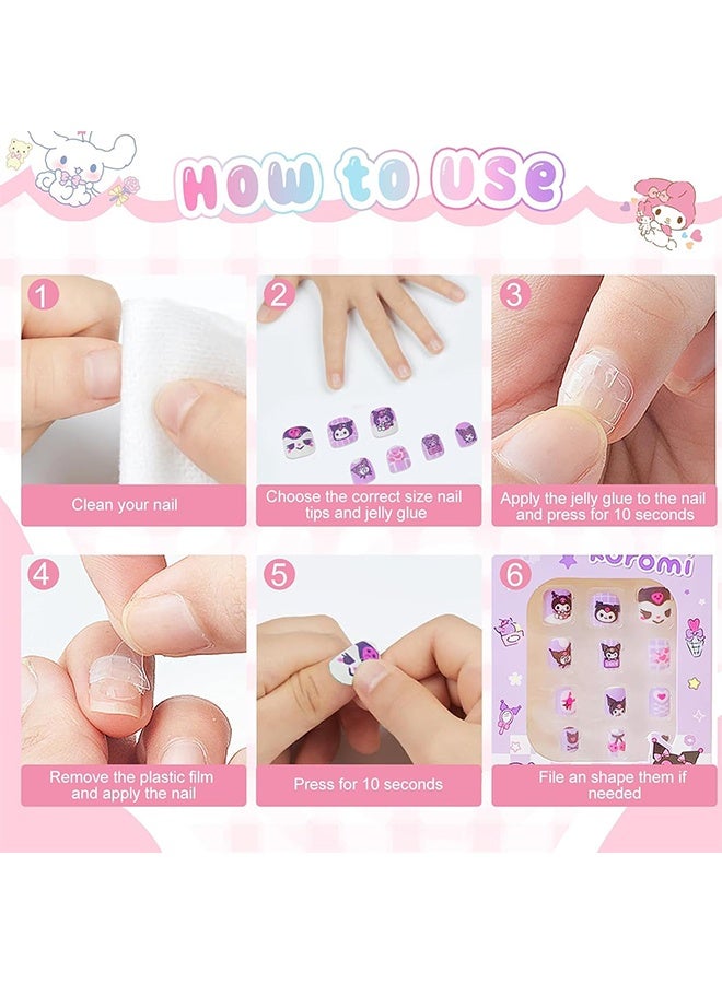 6 Pack Manicure Stickers Press on Nails for Kids Cute Cartoon Fake Nails with Jelly Glue, Short Artificial Nail Art Kit for Girls, Reusable & Safe Nail Extensions for Easy DIY Manicure - Image 4