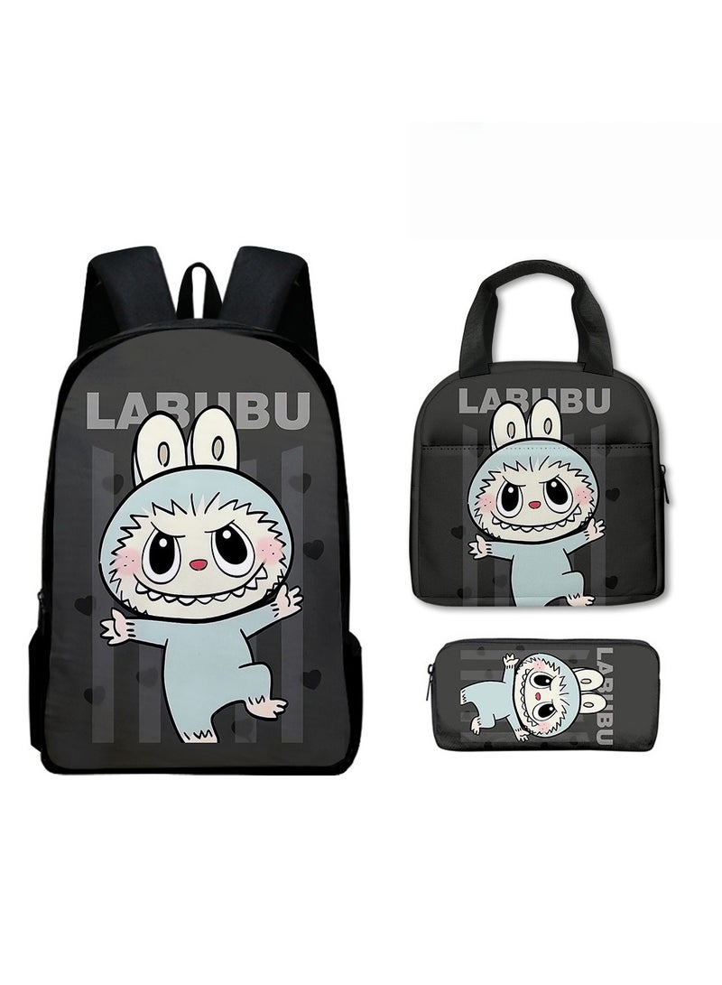 Labubu Primary School Backpack Cartoon Backpack 40*30*13CM+Lunch Bag 21*20*11.5CM+Pen Bag 22*11*5CM Three-piece Set - Image 1