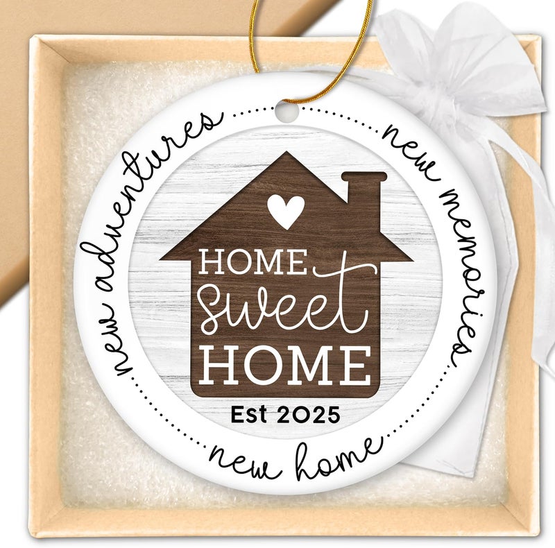 HEXMOZ New Home Ornament 2025 - Best Housewarming Gifts 2025 - New Home Gift Ideas - House Warming Gifts for Owners, Couples, Men, Women - First House Ornament, Our First Christmas Ceramic Keepsake - Image 1