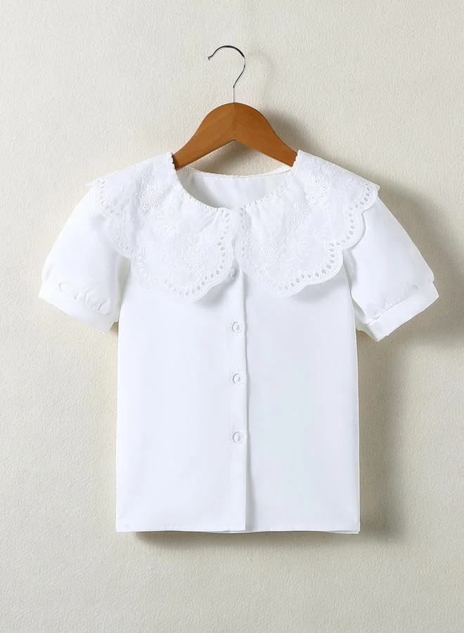 Take Two Girls White Peter Pan Collar Short Sleeve Shirt