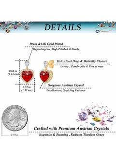 EVEVIC Heart Earrings For Women Austrian Crystal Halo Heart Earrings Drop Stud Earrings 14K Gold Plated Hypoallergenic Anniversary Valentines Day Jewelry Gift For Her (Red)  - Image 5