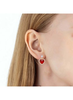 EVEVIC Heart Earrings For Women Austrian Crystal Halo Heart Earrings Drop Stud Earrings 14K Gold Plated Hypoallergenic Anniversary Valentines Day Jewelry Gift For Her (Red)  - Image 2