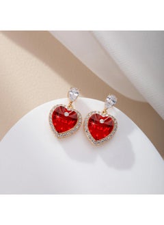 EVEVIC Heart Earrings For Women Austrian Crystal Halo Heart Earrings Drop Stud Earrings 14K Gold Plated Hypoallergenic Anniversary Valentines Day Jewelry Gift For Her (Red)  - Image 4