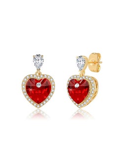EVEVIC Heart Earrings For Women Austrian Crystal Halo Heart Earrings Drop Stud Earrings 14K Gold Plated Hypoallergenic Anniversary Valentines Day Jewelry Gift For Her (Red)  - Image 1