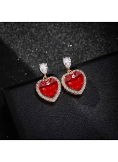 EVEVIC Heart Earrings For Women Austrian Crystal Halo Heart Earrings Drop Stud Earrings 14K Gold Plated Hypoallergenic Anniversary Valentines Day Jewelry Gift For Her (Red)  - Image 3