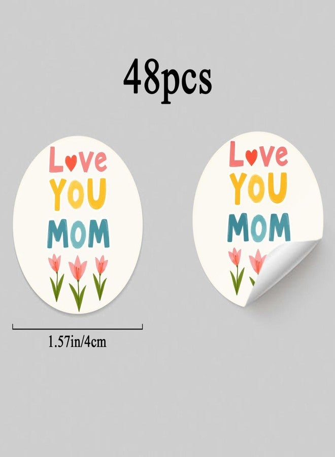 SLGIFT 48pcs Circular Stickers Colorful Love You Mom Floral Design Gift Packaging Stickers - Image 2