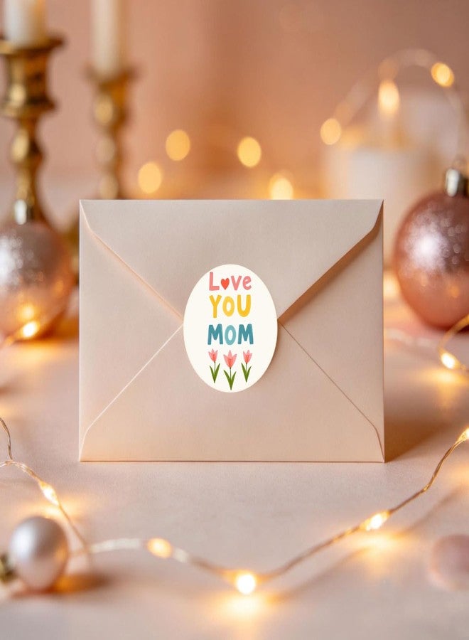 SLGIFT 48pcs Circular Stickers Colorful Love You Mom Floral Design Gift Packaging Stickers - Image 4
