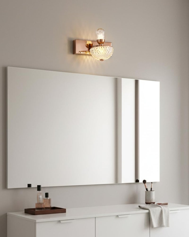 swanart Rose Gold Crystal Wall Sconce - Modern LED Wall Light with Diamond Cut Glass Shade, Dimmable, Ideal for Living Room, Bedroom, and Hallway Decor - Image 4
