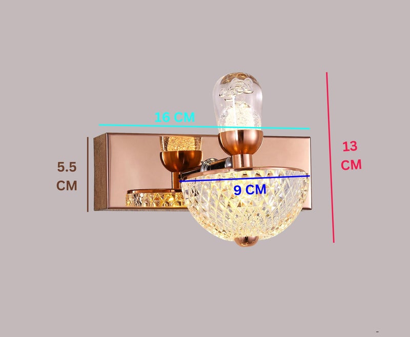 swanart Rose Gold Crystal Wall Sconce - Modern LED Wall Light with Diamond Cut Glass Shade, Dimmable, Ideal for Living Room, Bedroom, and Hallway Decor - Image 2