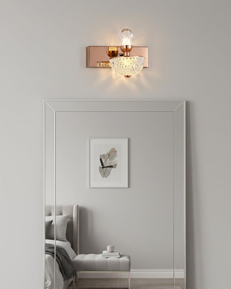 swanart Rose Gold Crystal Wall Sconce - Modern LED Wall Light with Diamond Cut Glass Shade, Dimmable, Ideal for Living Room, Bedroom, and Hallway Decor - Image 5