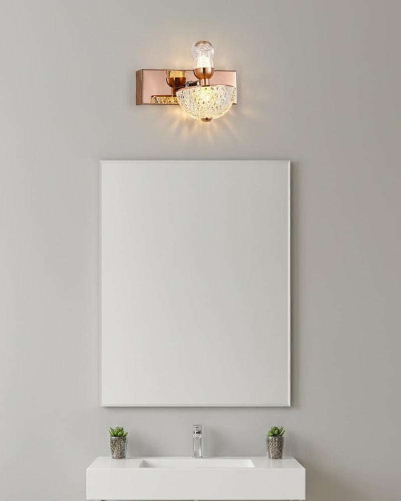 swanart Rose Gold Crystal Wall Sconce - Modern LED Wall Light with Diamond Cut Glass Shade, Dimmable, Ideal for Living Room, Bedroom, and Hallway Decor - Image 3