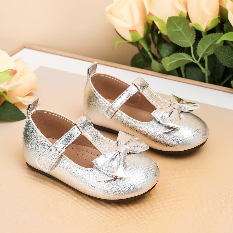 Girls' Shoes With Bow Decoration, Velcro Casual Flat Shoes, Round-Toe Performance Student Children'S Single Shoes - Image 5