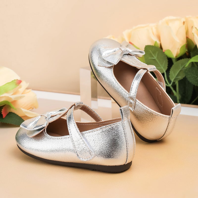 Girls' Shoes With Bow Decoration, Velcro Casual Flat Shoes, Round-Toe Performance Student Children'S Single Shoes - Image 4
