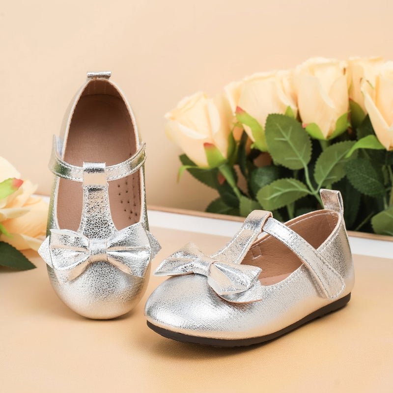 Girls' Shoes With Bow Decoration, Velcro Casual Flat Shoes, Round-Toe Performance Student Children'S Single Shoes - Image 2
