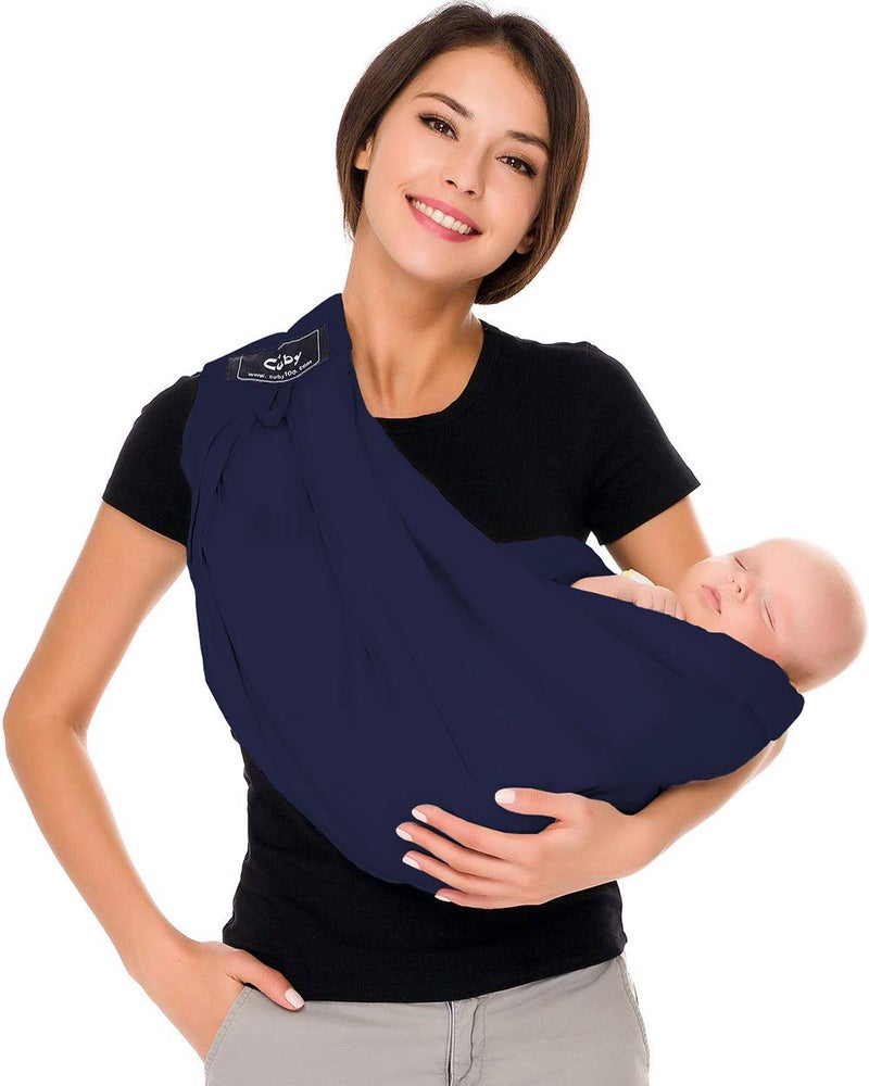 Baby Carrier by Cuby Natural Cotton Baby Wraps Sling Baby Holder Extra Comfortable for Easy Wearing Carrying for Newborn Soft and Adjustable Newborn and Toddler Carrier Slings Dark Blue
