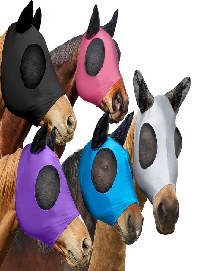VINGVO 5 Pcs Horse Fly Mask with Ears Protection, Breathable Elastic Fabric Horse Full Face Coverage Mask with Eyes Protection and UV Sunlight Protection for Small Size Mini Horses (5 PCS) - Image 1