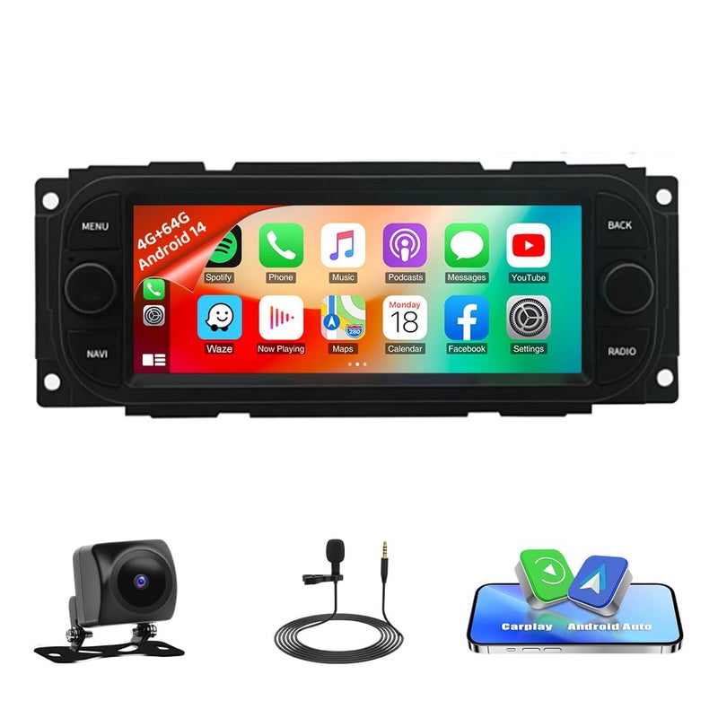 4G64G Car Radio Stereo for Jeep Wrangler 20032006 with CarPlay Android Auto 7 Inch HD Touchscreen Radio Car Radio Receiver NaviWiFiBluetooth SWCMirror LinkSplit Screen AHD