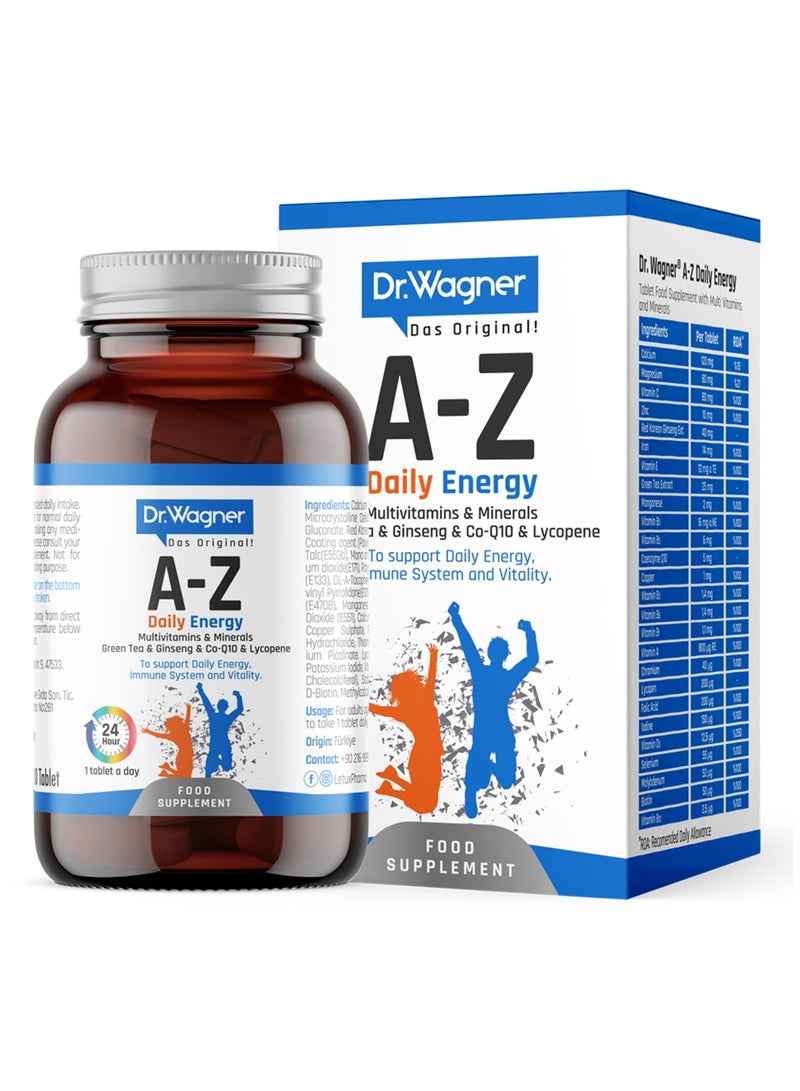 Dr.Wagner A-Z Daily Energy Multivitamin & Minerals - With Ginseng, Lycopene, CoQ10 & Green Tea  - Image 1