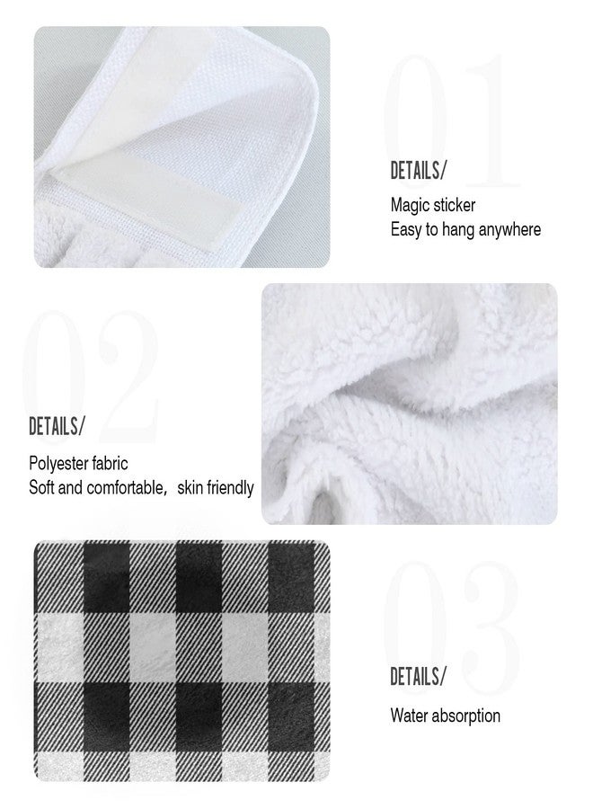 xigua Black and White Buffalo Plaid Hanging Kitchen Hand Towels Set of 2, Absorbent Soft Dish Towel with Loop Coral Fleece Dish Cloth Kitchen Tie Towels for Bathroom Home Decor - Image 5