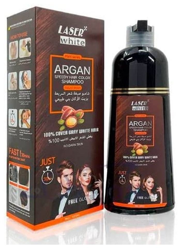 Laser White Argan Speedy Hair Color Shampoo 420 ml, Brown