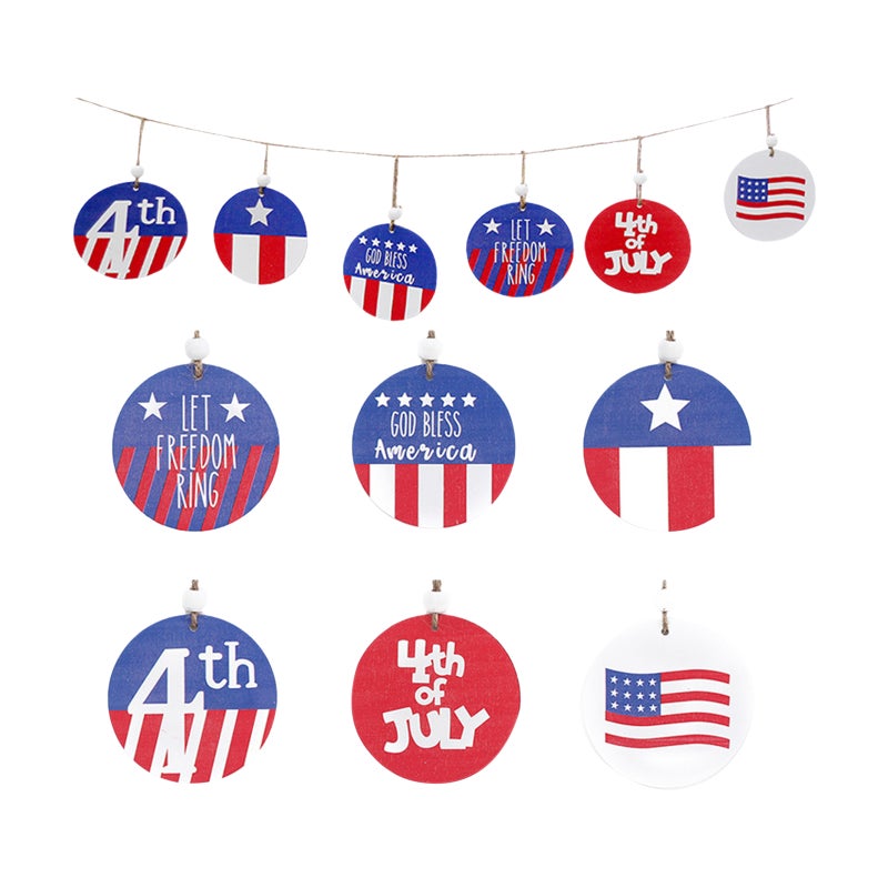6PCS Patriotic Wood Ornaments 4th of July Wooden Hanging Pedant Set Patriotic Themed Hanging Tags Decoration for Party Home Wall Tree Hanging Decor - Image 1